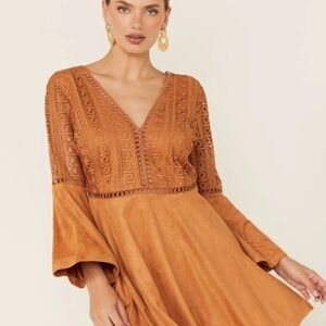 Beyond The Radar Velvet & Embroidered Lace Women Dress